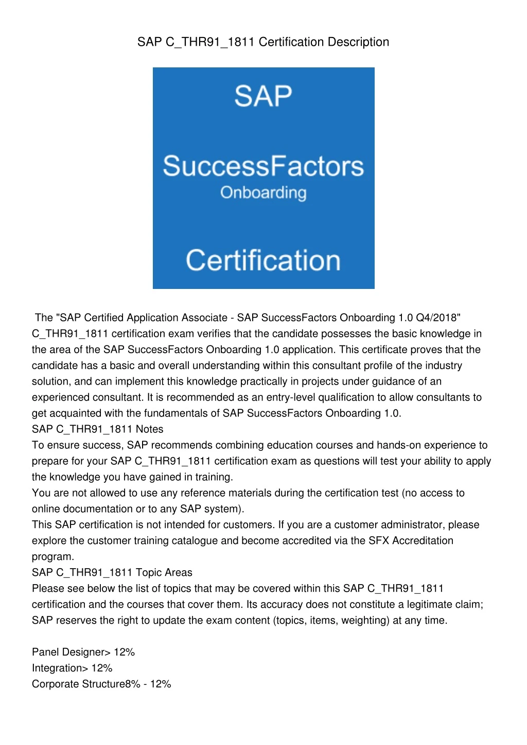 sap c thr91 1811 certification description