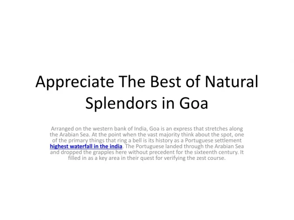 Appreciate The Best of Natural Splendors in Goa