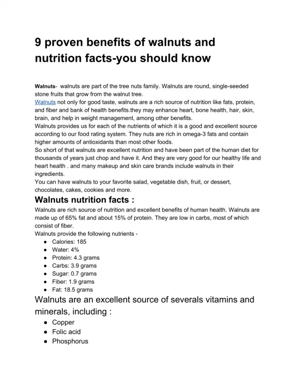 benefits of walnuts and nutrition facts-you should know