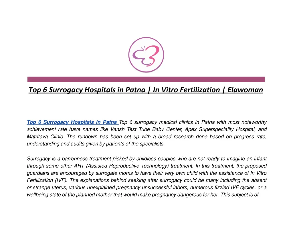 top 6 surrogacy hospitals in patna in vitro fertilization elawoman
