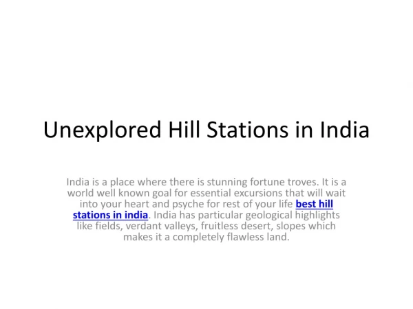 Unexplored Hill Stations in India