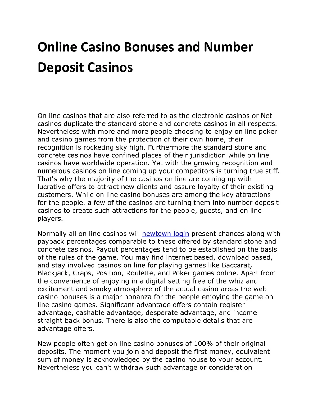 online casino bonuses and number deposit casinos