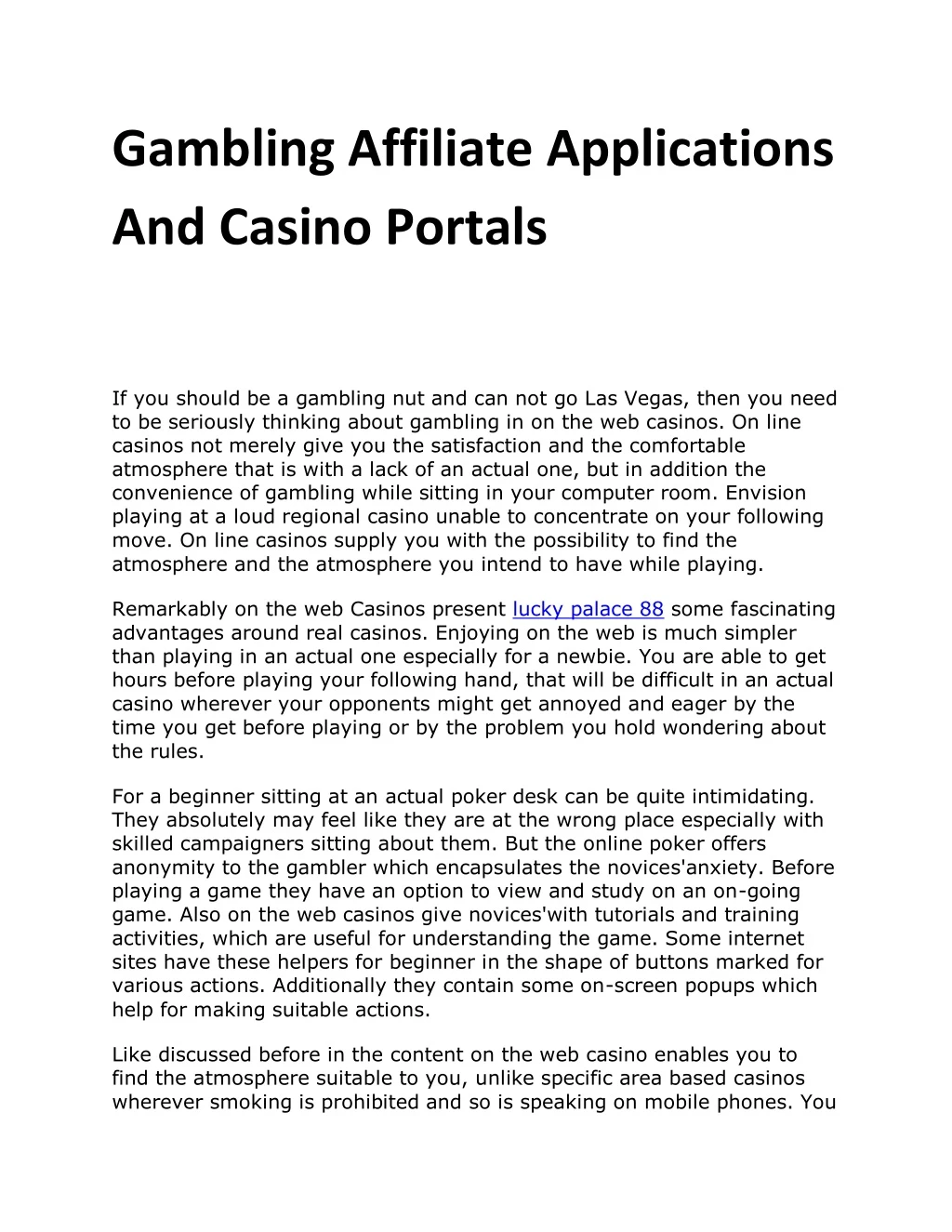 gambling affiliate applications and casino portals