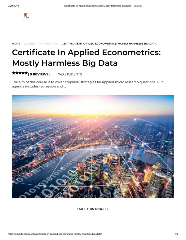 Certificate In Applied Econometrics_ Mostly Harmless Big Data - Edukite