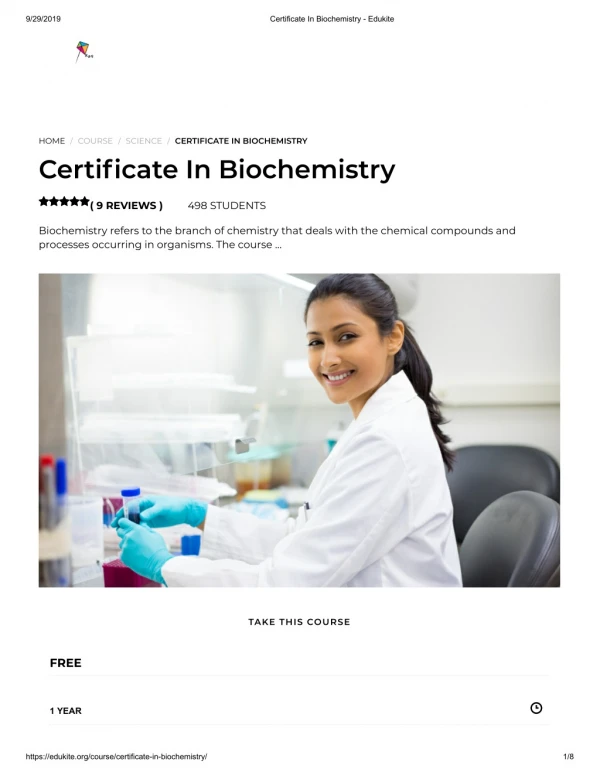 Certificate In Biochemistry - Edukite