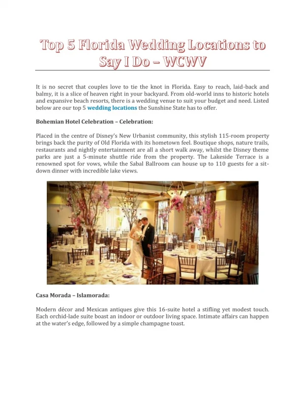 Top 5 Florida Wedding Locations to Say I Do - WCWV