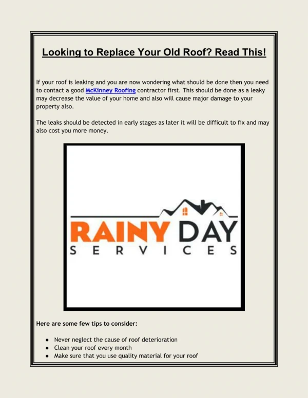Looking to Replace Your Old Roof? Read This!