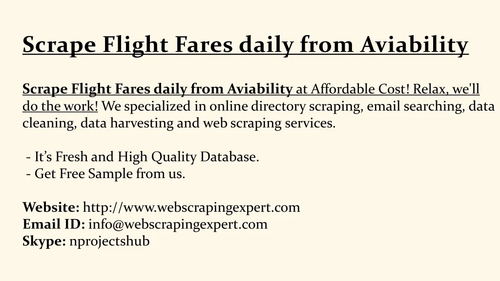 scrape flight fares daily from aviability