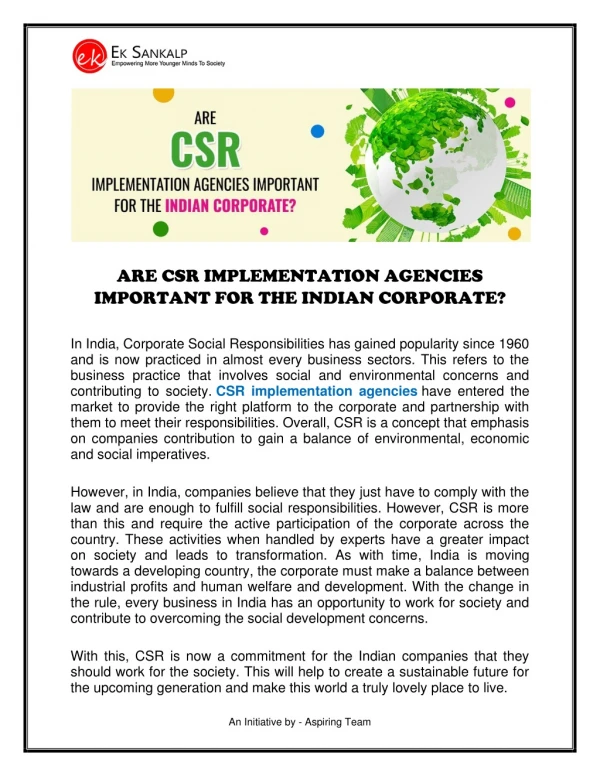 CSR Implementation Agencies