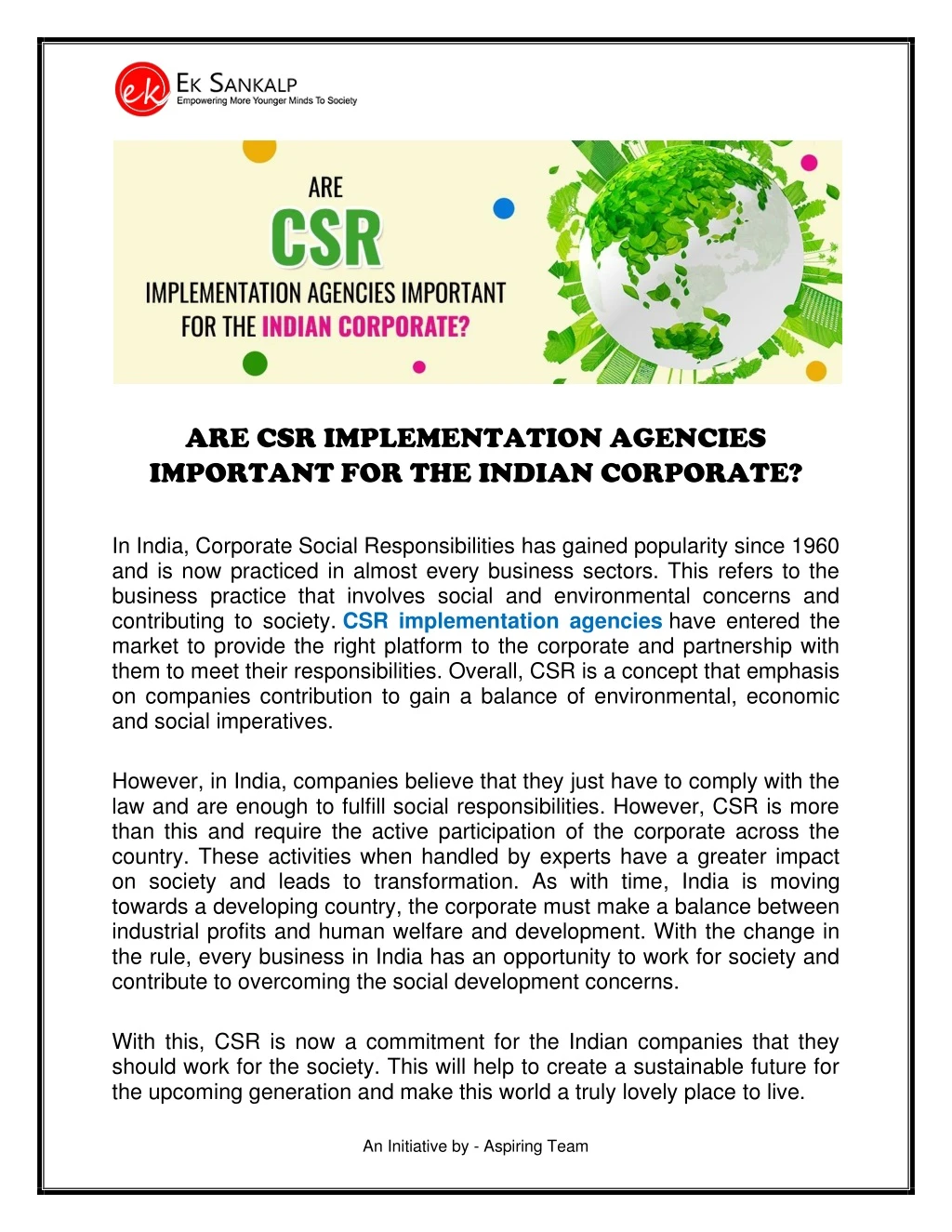 are csr implementation agencies important