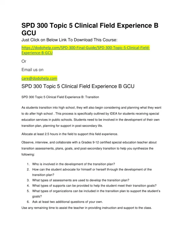SPD 300 Topic 5 Clinical Field Experience B GCU