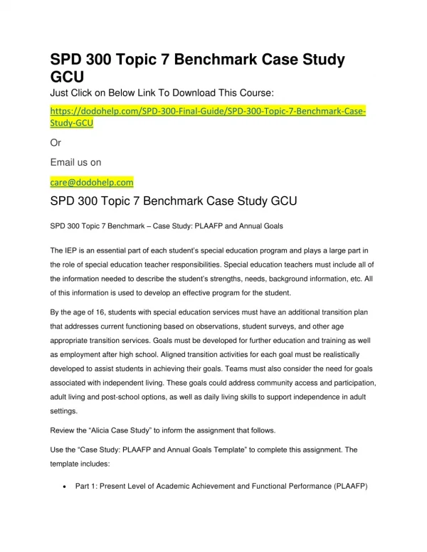 SPD 300 Topic 7 Benchmark Case Study GCU