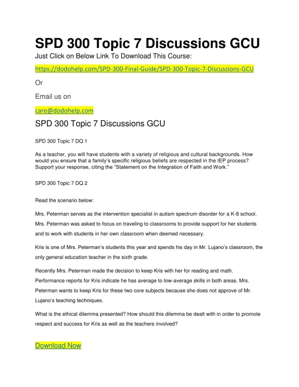 SPD 300 Topic 7 Discussions GCU