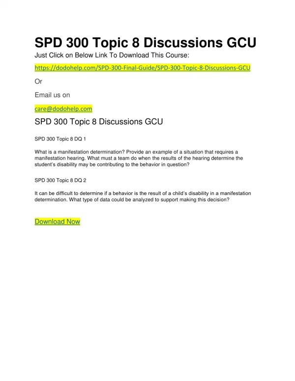 SPD 300 Topic 8 Discussions GCU