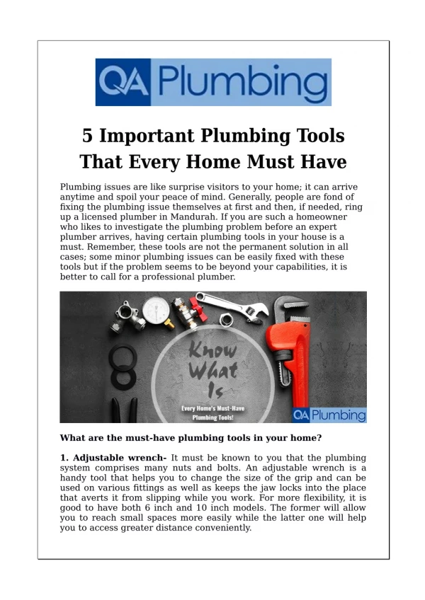 5 Important Plumbing Tools That Every Home Must Have