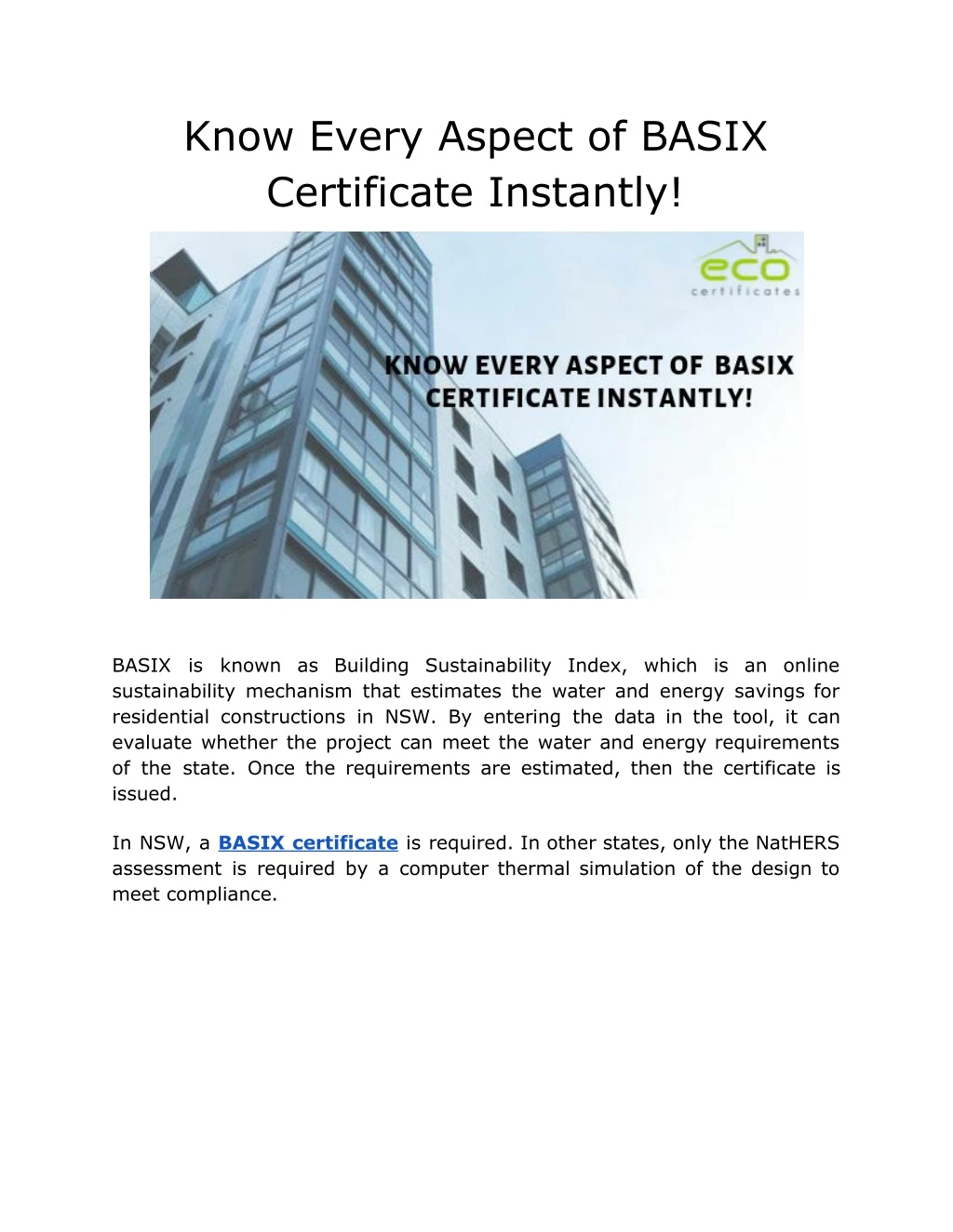 know every aspect of basix certificate instantly