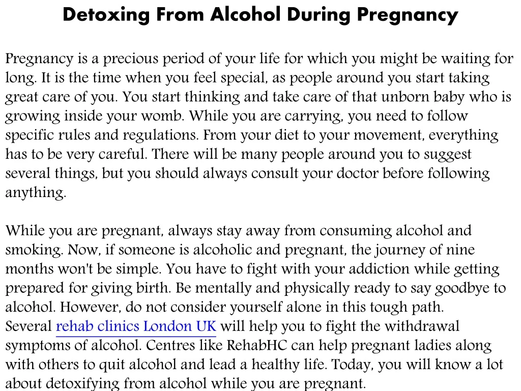 detoxing from alcohol during pregnancy