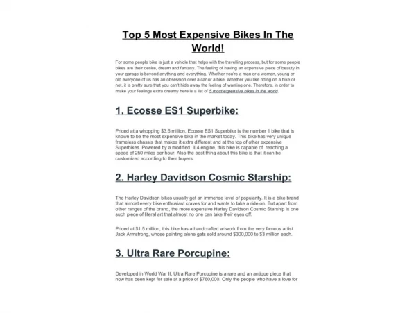 Top 5 Most Expensive Bikes In The World!