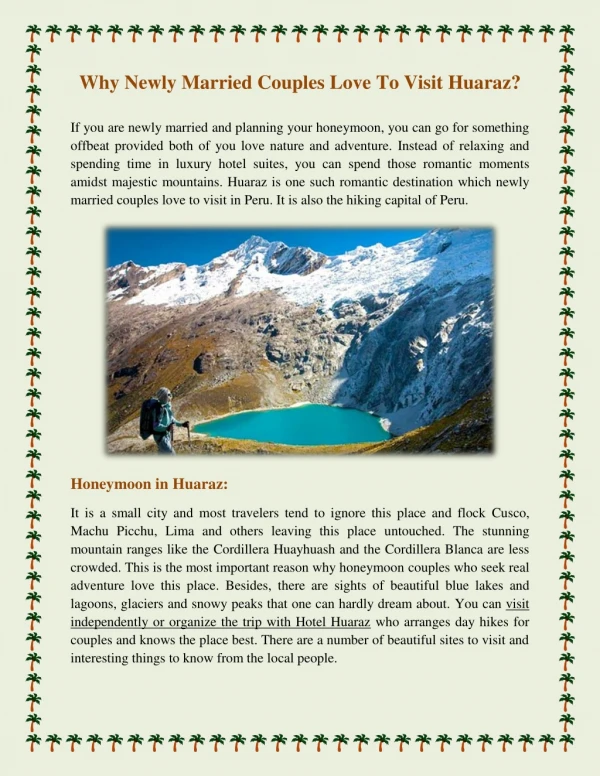 Why Newly Married Couples Love To Visit Huaraz?