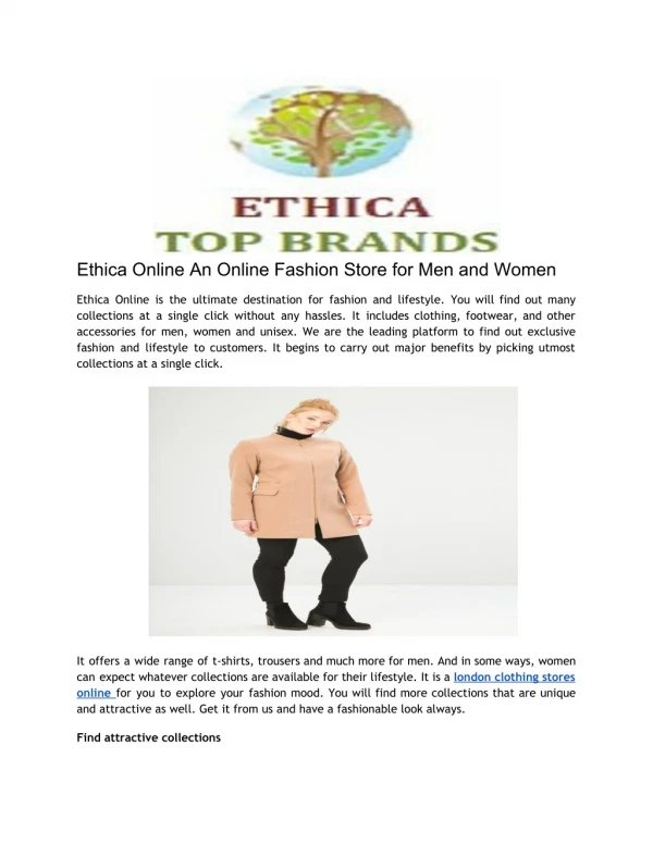 Ethica Online An Online Fashion Store for Men and Women