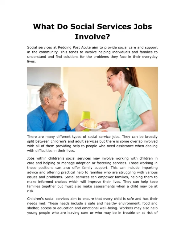 What Do Social Services Jobs Involve?