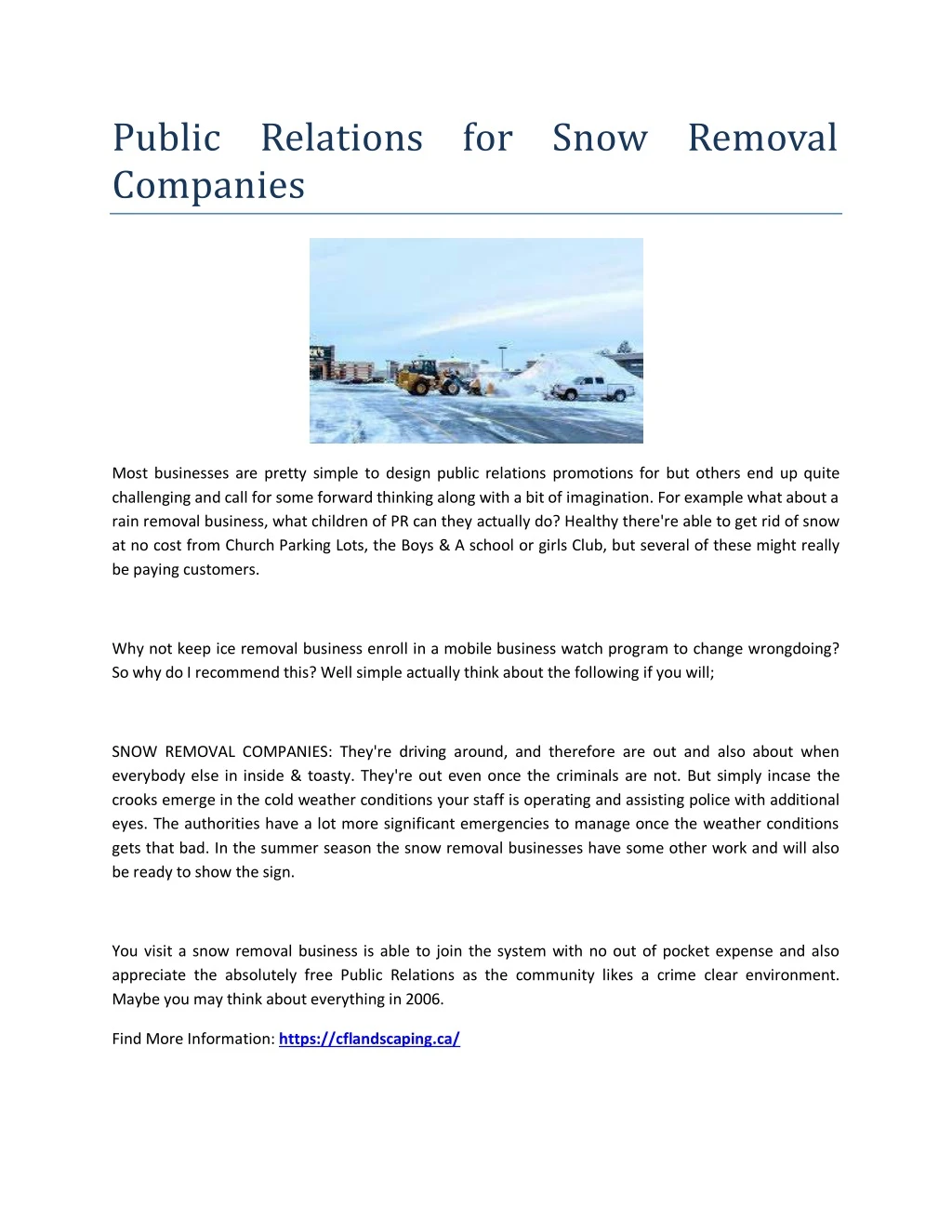 public relations for snow removal companies