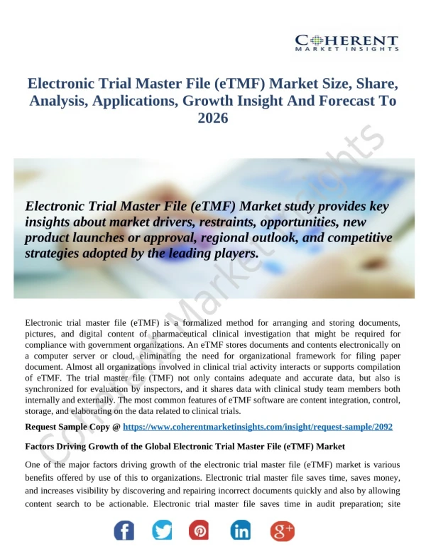 Electronic Trial Master File (eTMF) Market Laminar Growth, Current Trend And Forecast 2018-2026