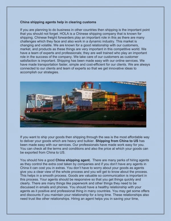 China shipping agents- www.holaintl.com
