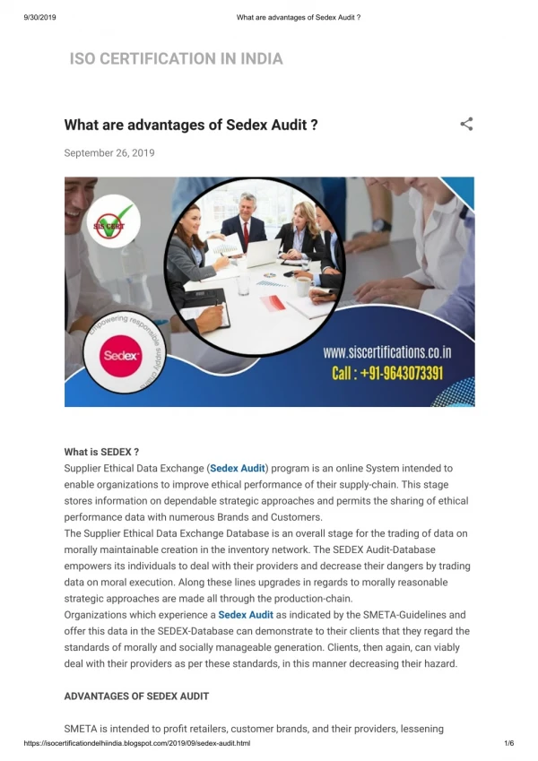 What are advantages of Sedex Audit ?