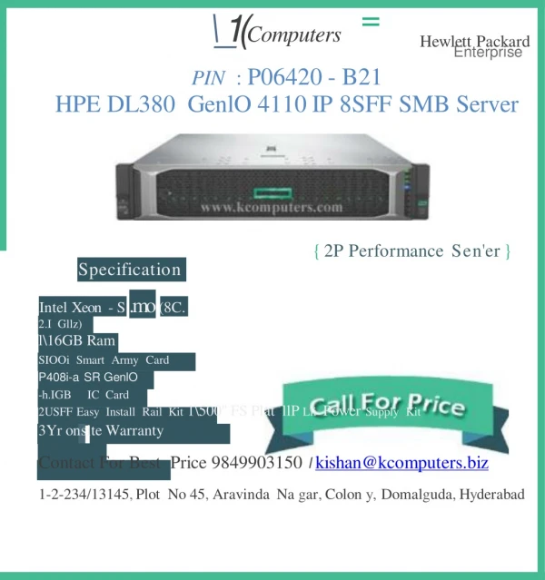 HPE DL380GEN10 4110 1P 8SFF SMB Server