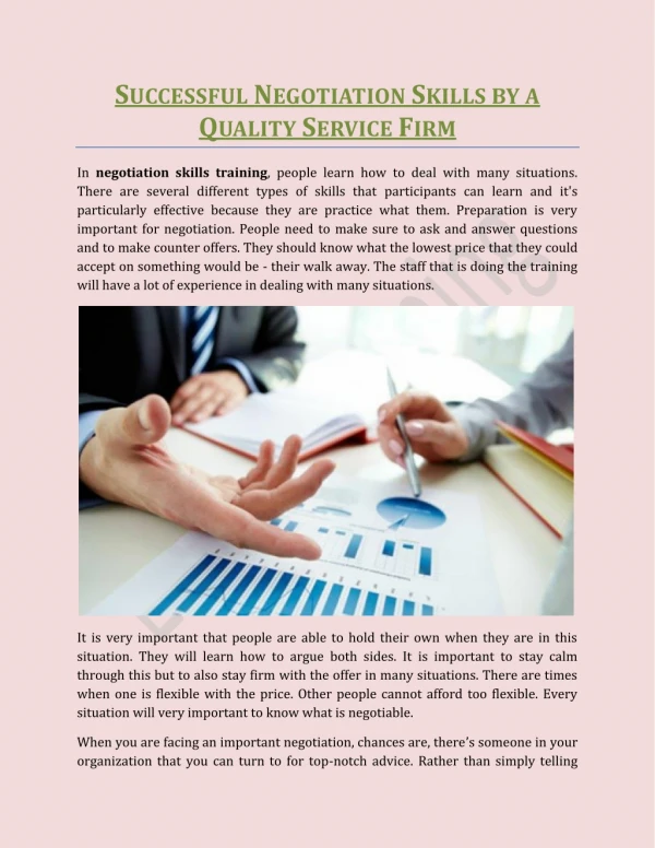 Successful Negotiation Skills by a Quality Service Firm