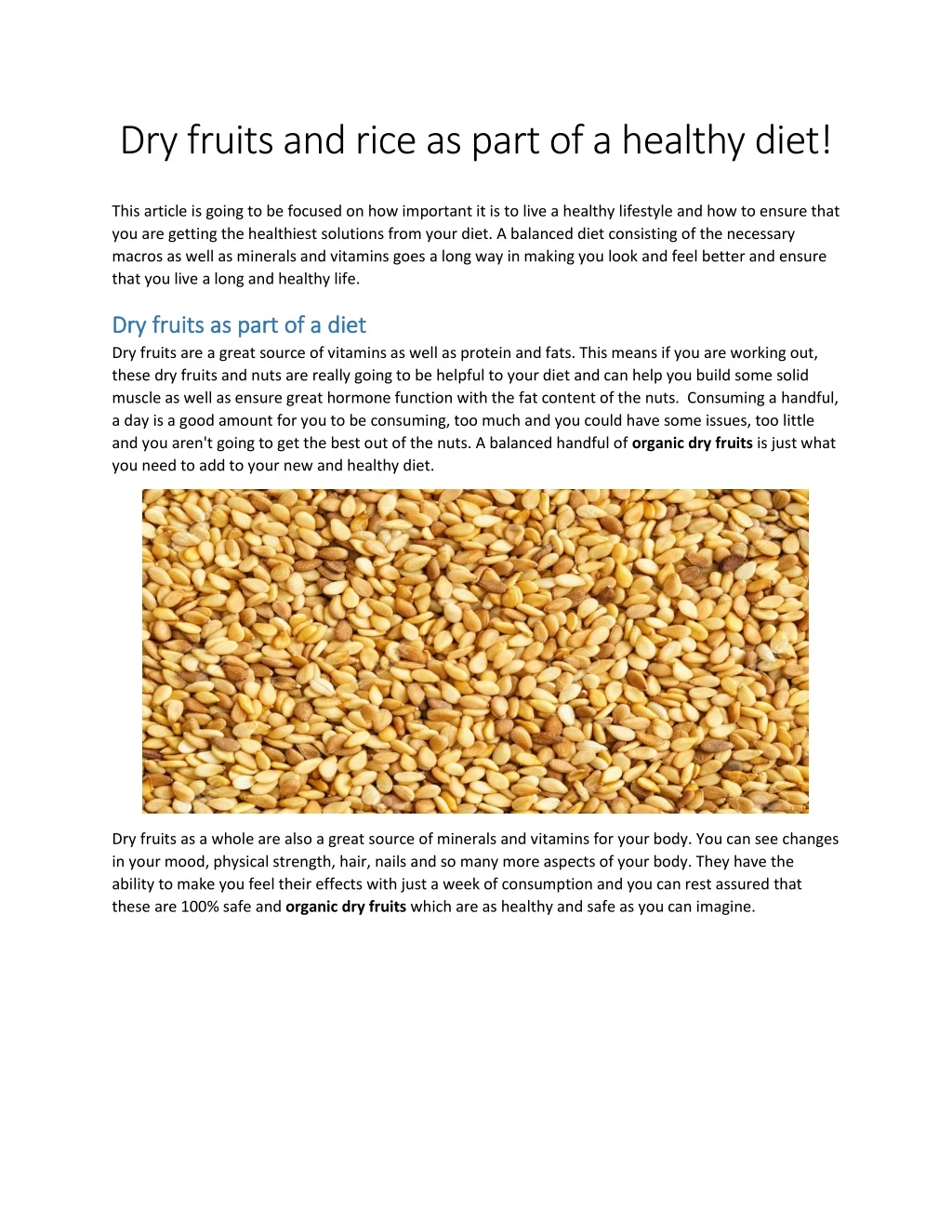 dry fruits and rice as part of a healthy diet