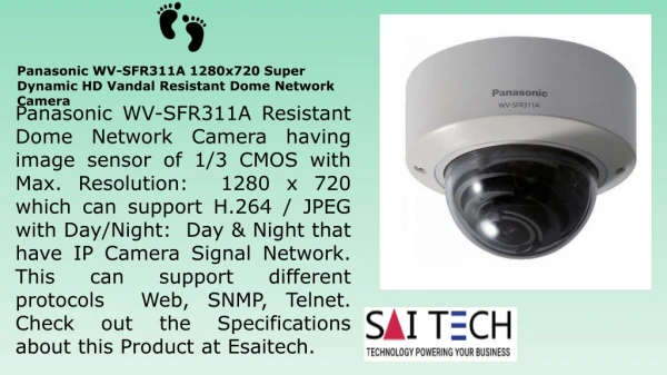 Panasonic WV-SFR311A 1280x720 Super Dynamic HD Vandal Resistant Dome Network Camera