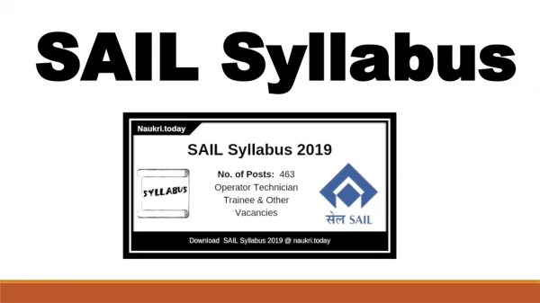 SAIL Syllabus 2019 | 463 Operator Technician Trainee & Other Vacancies