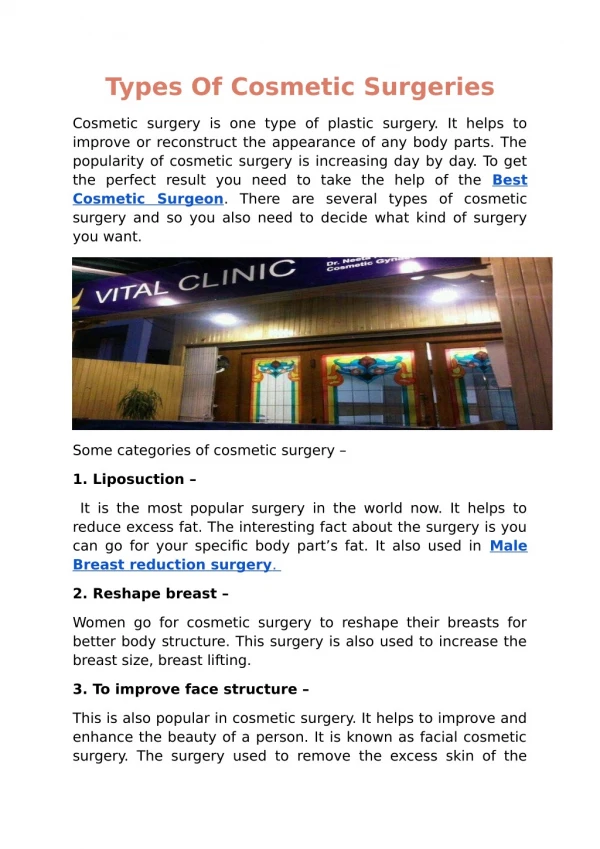 Types Of Cosmetic Surgeries