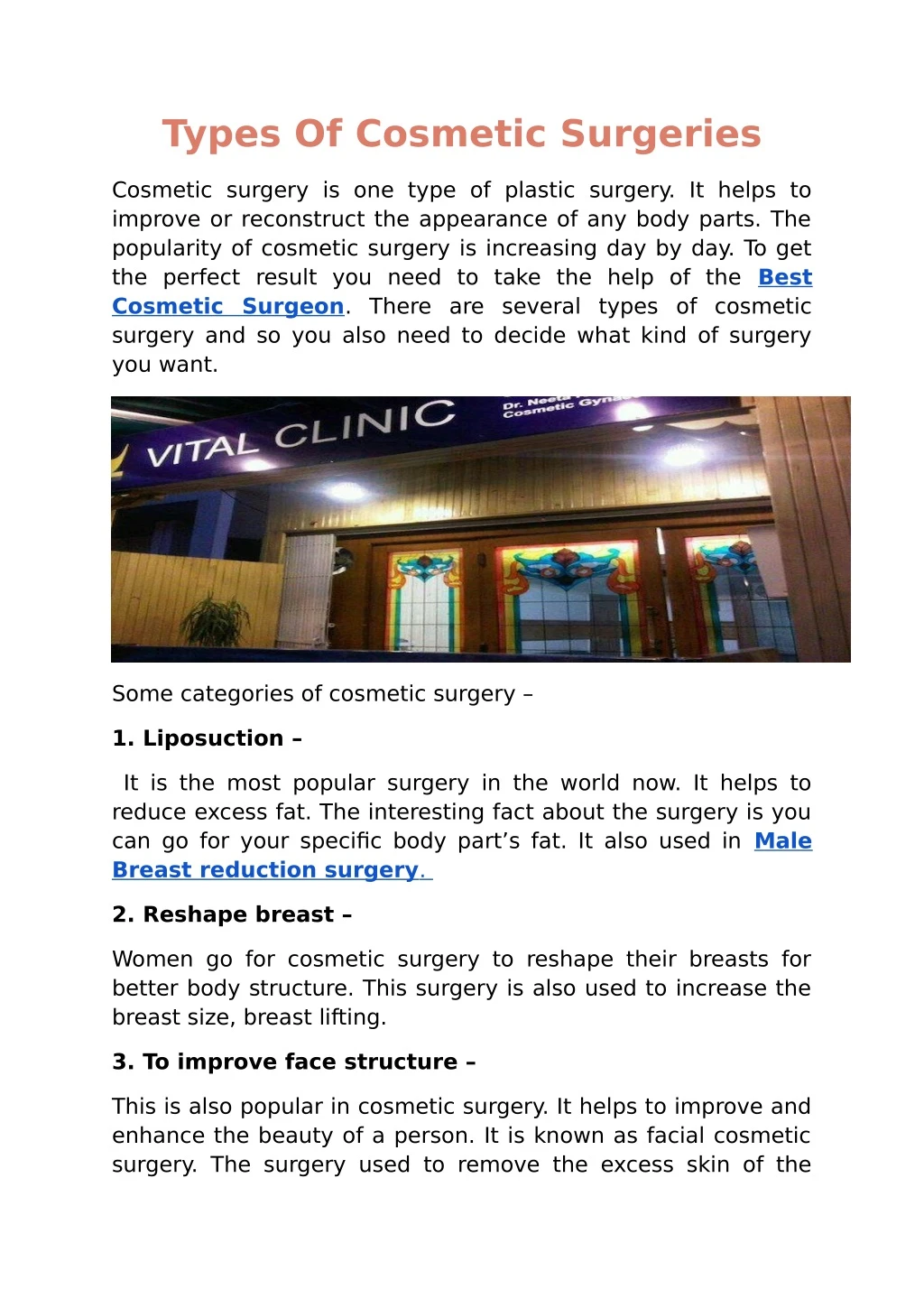 types of cosmetic surgeries