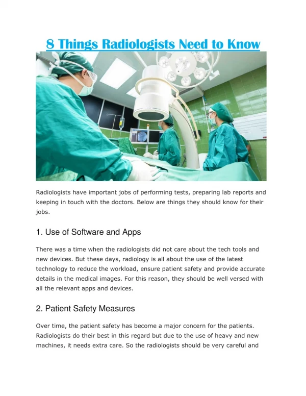 8 things radiologists need to know