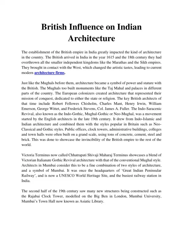 British Influence on Indian Architecture