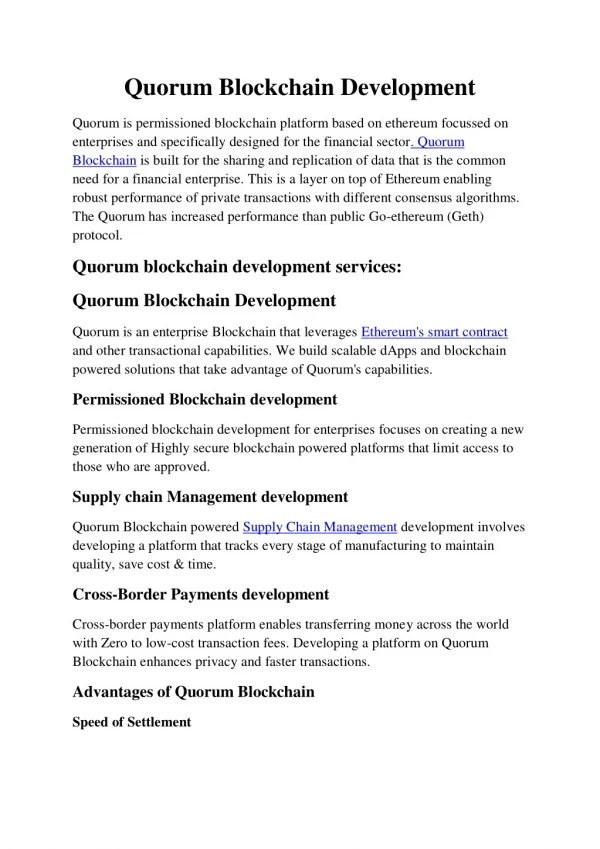 Quorum Blockchain Development