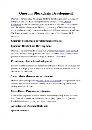 Quorum Blockchain Development - slide 1