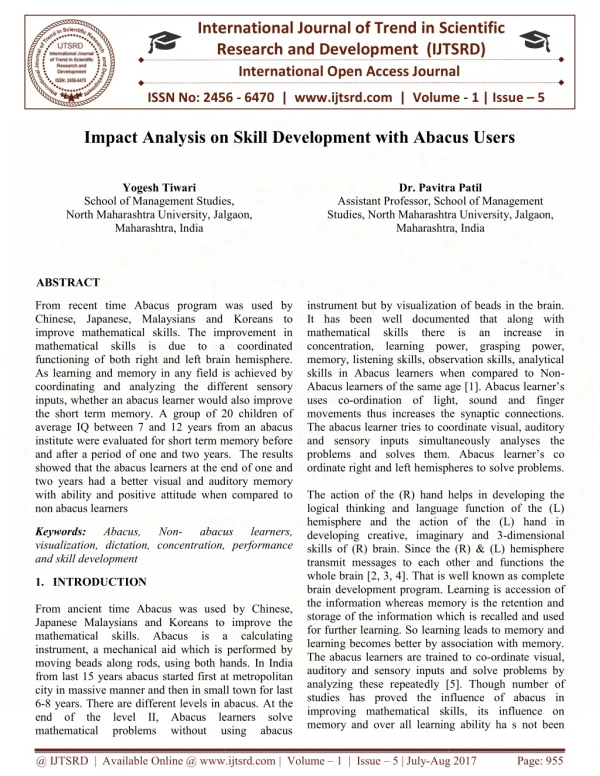 Impact Analysis on Skill Development with Abacus Users