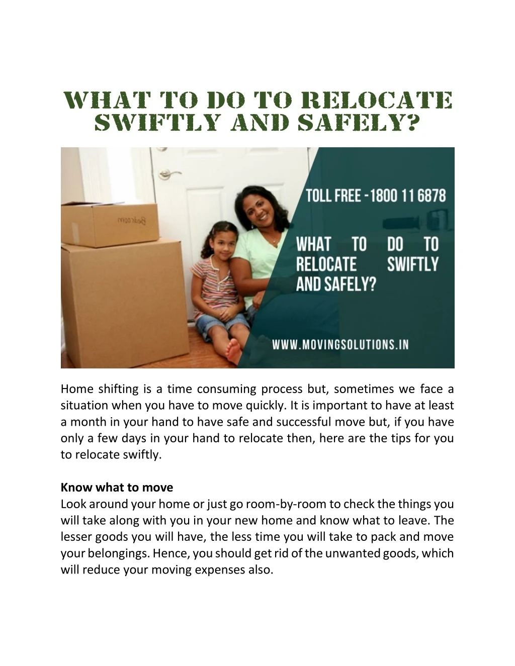 what to do to relocate swiftly and safely