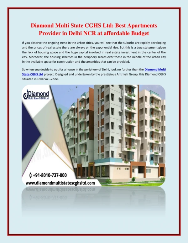 Diamond Multi State CGHS Ltd- Best Apartments Provider in Delhi NCR at affordable Budget