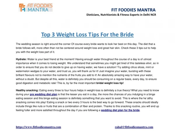 Top 3 Weight Loss Tips For The Bride