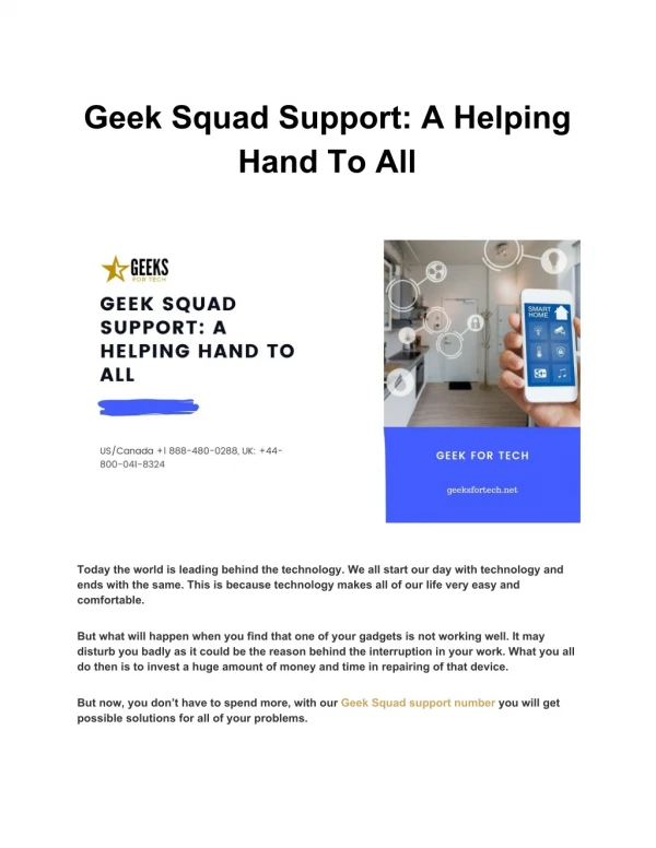 Geek Squad Support: A Helping Hand To All | Geek for Tech