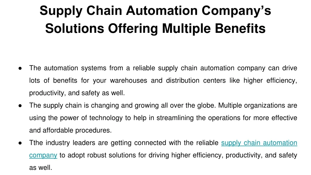 supply chain automation company s solutions offering multiple benefits