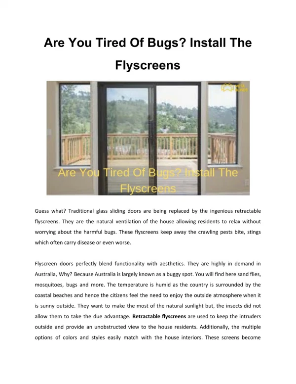 Are You Tired Of Bugs? Install The Flyscreens