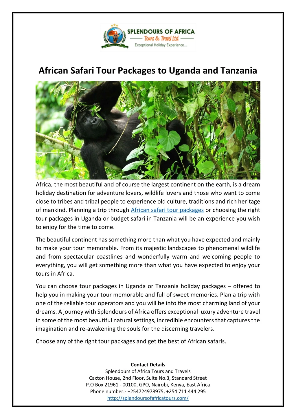 african safari tour packages to uganda