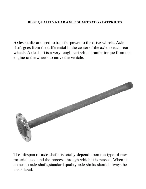 World Best axle shafts at great prices