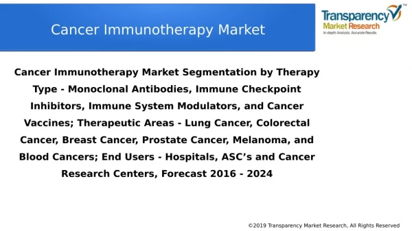 Cancer Immunotherapy Market - Global Industry Analysis, Size and Forecast - 2024